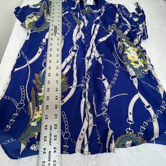 Soho New York & Co. Jeans Womens Blue Chain Print Button-Up Shirt Medium New - Picture 8 of 8